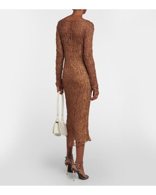 Tom Ford Brown Layered Knit Midi Dress