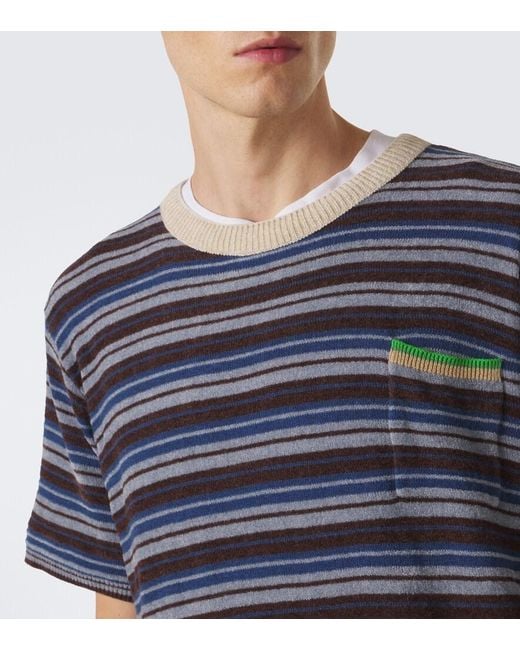Maison Margiela Blue Knitted Striped T-Shirt for men