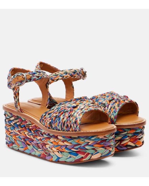 Robert Clergerie Brown Arty Raffia Platform Sandals