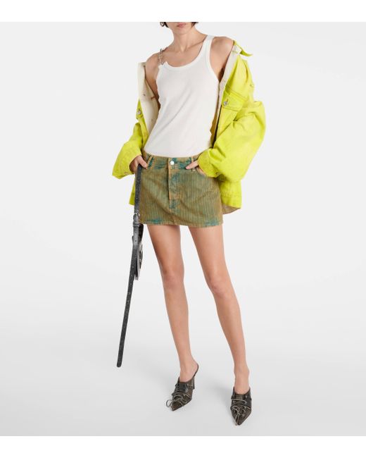 Acne Green Faded Denim Corduroy Miniskirt