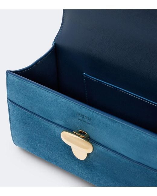 SAVETTE Blue Symmetry Pochette Small Suede Top-Handle Bag