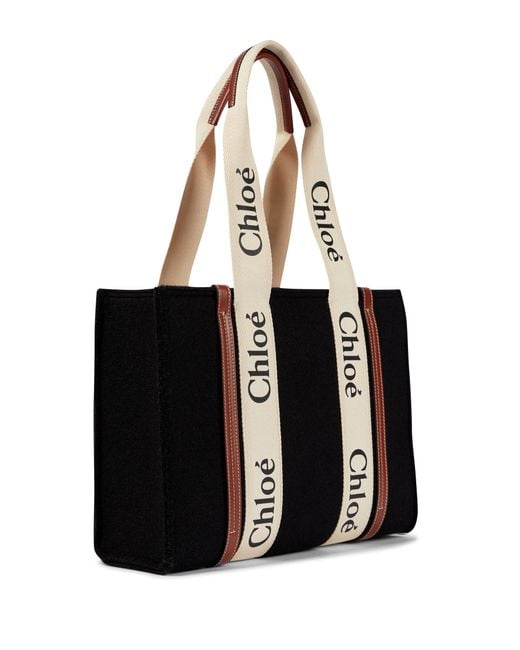 ☆Chloe☆ Medium WOODY Tote トートバッグ BLACK♪ Chloé Medium Woody Leather Tote Bag in Black | Lyst