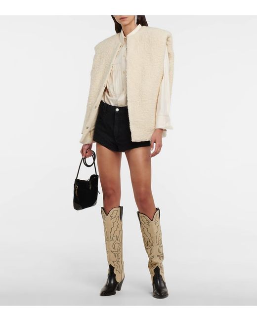 Isabel Marant Natural Leila Leather And Suede Cowboy Boots