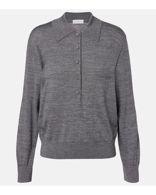 Dries Van Noten Gray Wool Polo Sweater