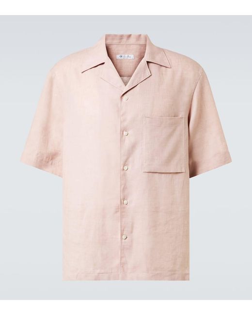 Loro Piana Pink Federico Linen Bowling Shirt for men