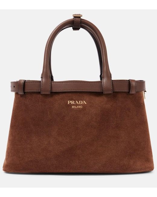 Prada Brown Buckle Small Suede Tote Bag