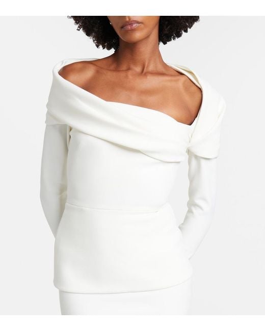 Safiyaa White Millie Draped Crepe Gown