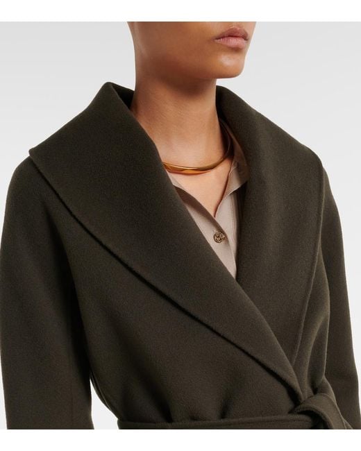 Max Mara Black Virgin Wool Wrap Coat