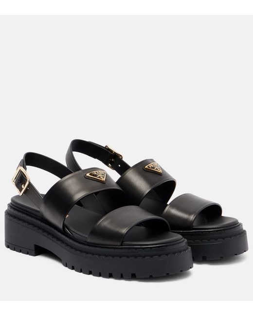 Prada Black Leather Platform Sandals 55