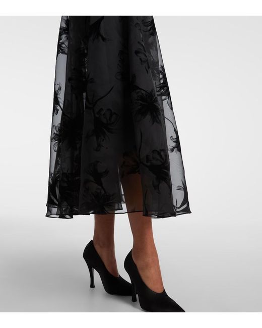 Rodarte Black Ruffled Floral Organza Midi Dress