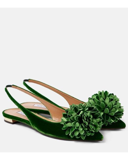 Aquazzura Green Couturier Velvet Slingback Flats