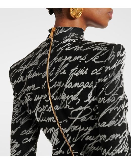 Balmain Black Ls Bodycon Love Letter Long Dress