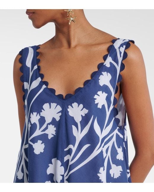 Juliet Dunn Blue Floral Scalloped Cotton Minidress