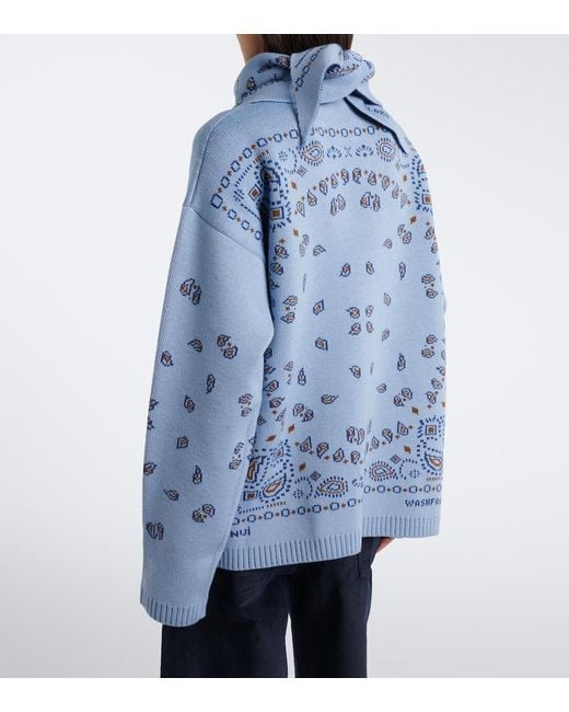 Alanui Blue Bandana Jacquard Virgin Wool Sweater