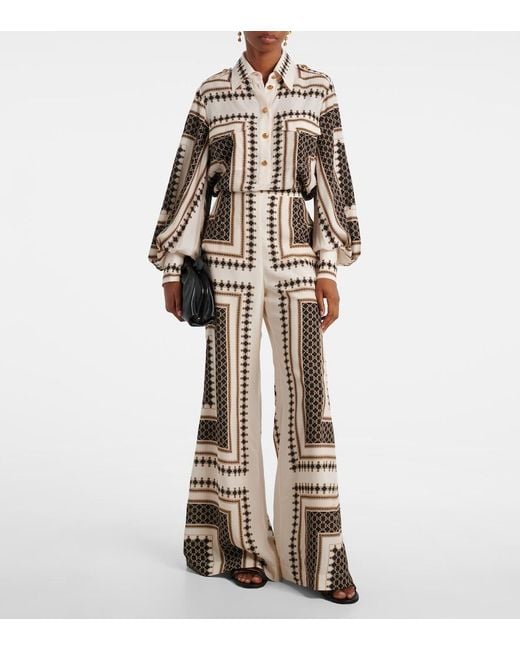 Zimmermann Metallic Printed Wide-Leg Pants