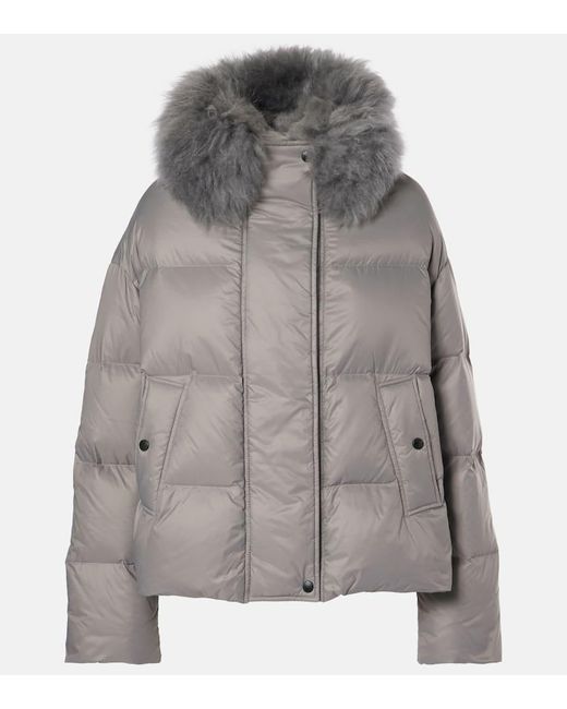 Chaqueta Acolchada Con Ribete De Borrego Yves Salomon de color Gray