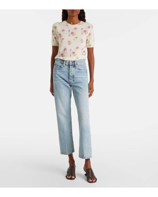 Jeans Rectos The Vertical Crop De Tiro Alto FRAME de color Blue