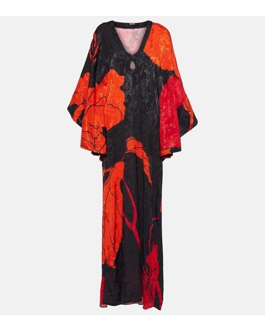 Robe Longue En Jacquard A Fleurs Johanna Ortiz en coloris Red