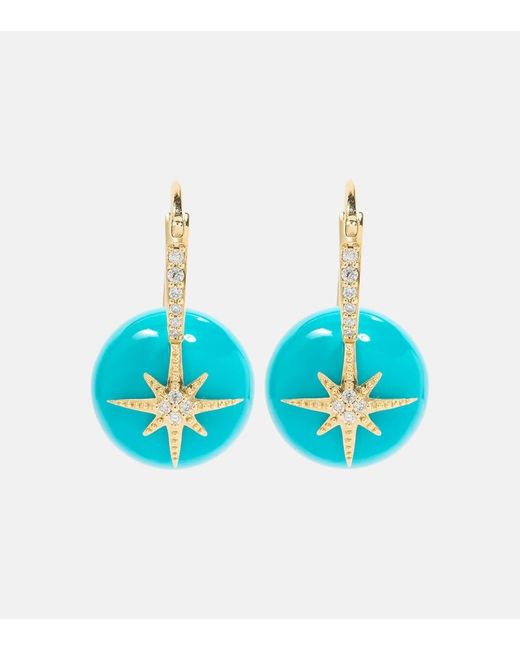 Sydney Evan Blue Starburst 14kt Gold Earrings With Turquoise And Diamonds