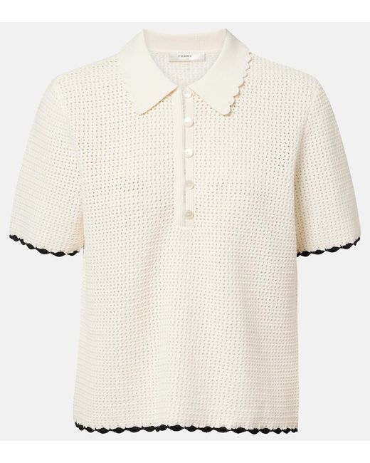FRAME Natural Daybreak Crochet Scalloped Polo Shirt