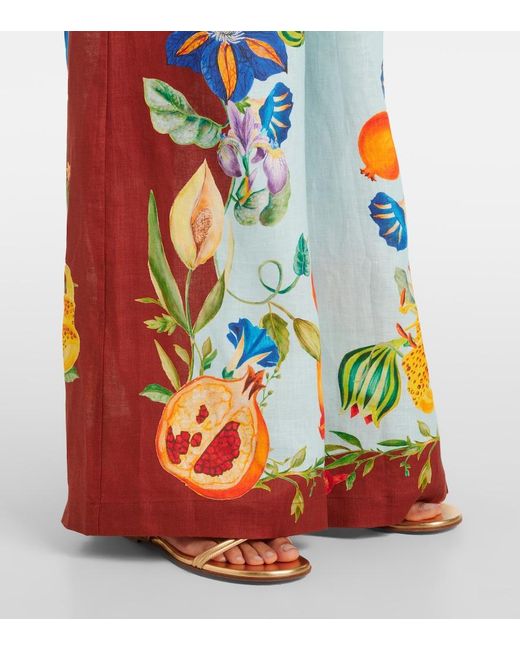 ALÉMAIS Blue Dahlia Floral Linen Wide-Leg Pants