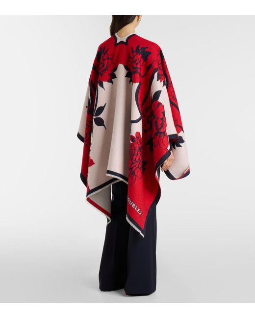 LaDoubleJ Red Soul Floral Wool And Silk Poncho