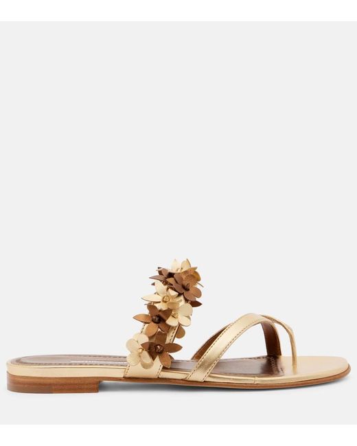 Manolo Blahnik Brown Fiosa Metallic Leather Sandals