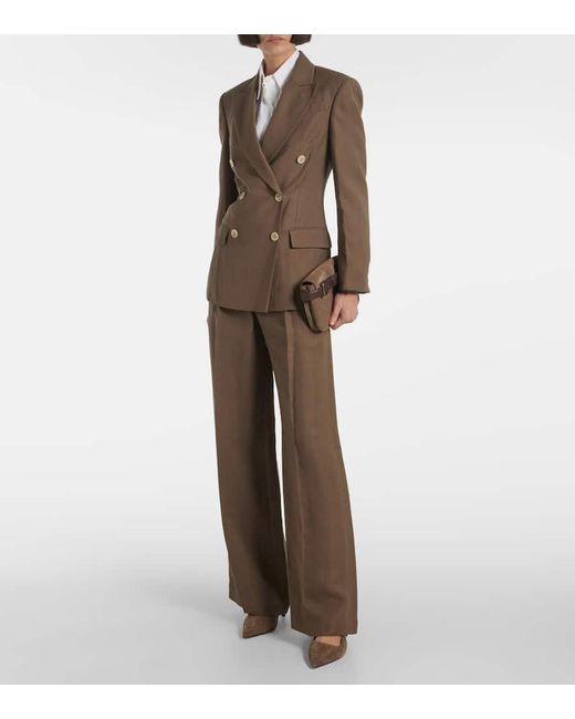Pantaloni A Gamba Larga E Vita Alta di Brunello Cucinelli in Brown