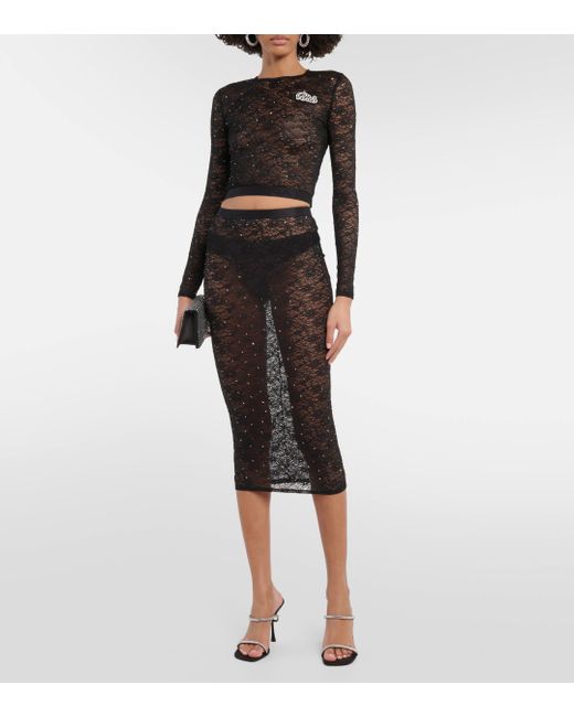 Alessandra Rich Gray Lace Pencil Skirt
