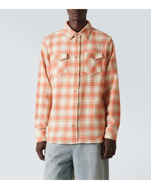God's True Cashmere Pink Plaid Cashmere Shirt for men