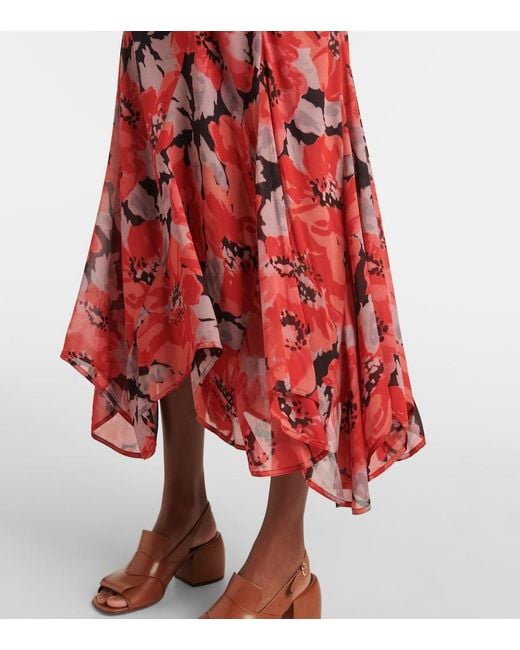 Polo Ralph Lauren Red Floral Georgette Midi Dress