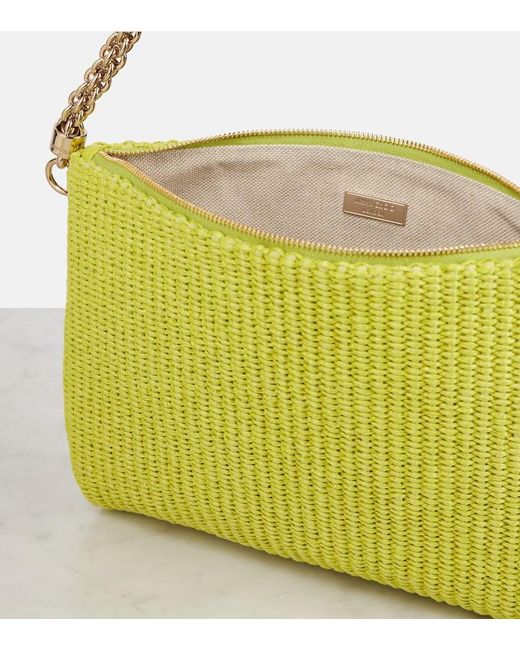 Jimmy Choo Yellow Callie Raffia Shoulder Bag