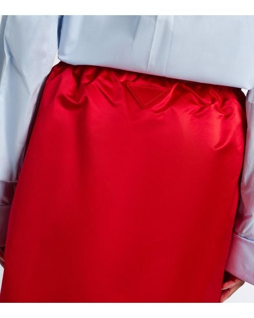 Prada Red Silk Satin Midi Skirt