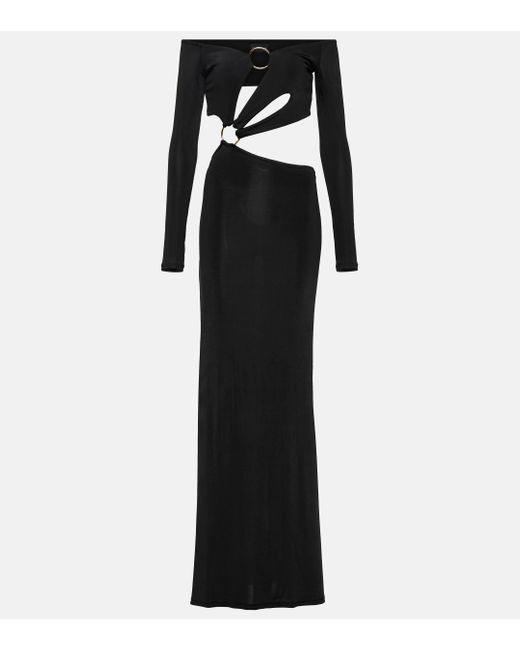 Louisa Ballou Black Cutout Jersey Maxi Dress