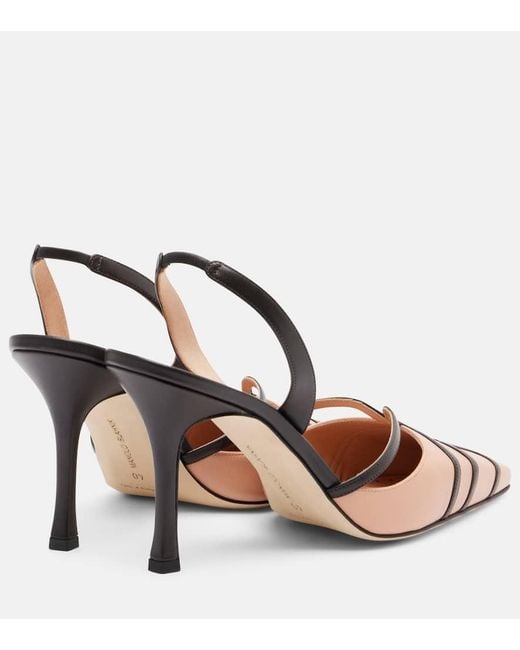 Manolo Blahnik Metallic Sarto 90 Leather Slingback Pumps