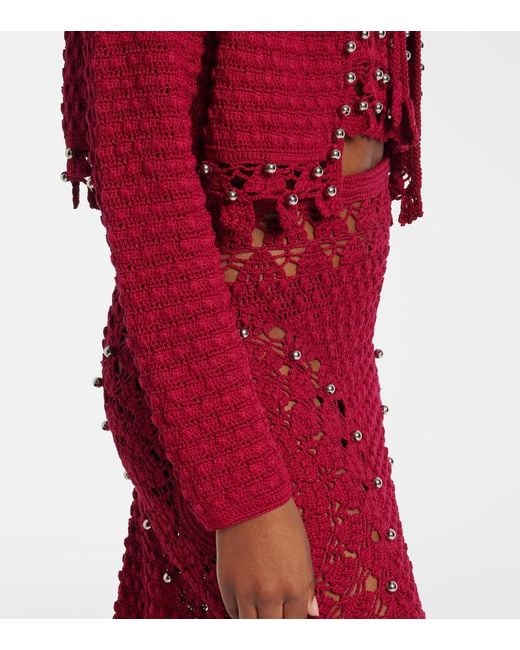 Rabanne Red Studded Crochet Cotton Cardigan