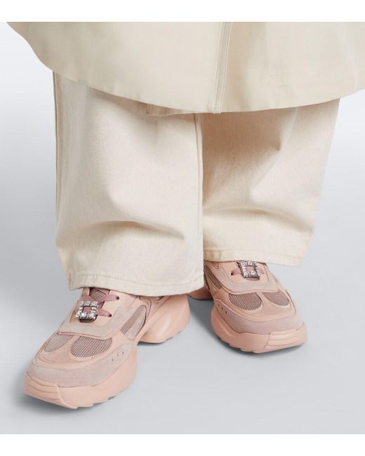 Roger Vivier Pink Viv' On The Run Embellished Sneakers