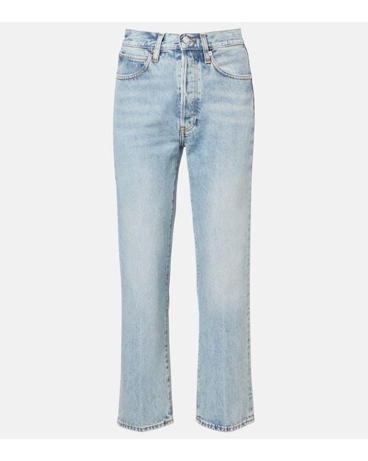 Jeans Rectos The Vertical Crop De Tiro Alto FRAME de color Blue