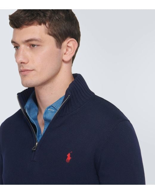 Pull zippe en coton Polo Ralph Lauren pour homme en coloris Blue