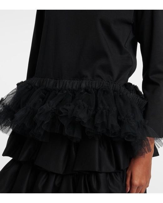 Noir Kei Ninomiya Black Tulle-Trimmed Cotton Jersey Top