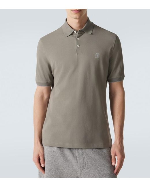 Brunello Cucinelli Gray Cotton Pique Polo Shirt for men
