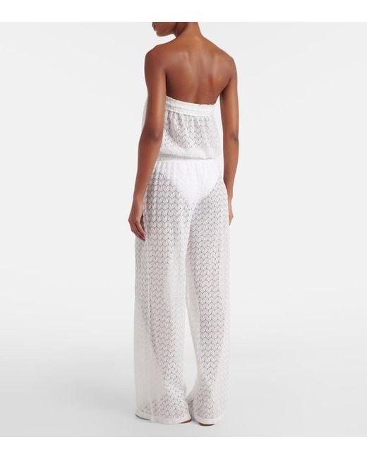 Melissa Odabash White Viv Sheer Pointelle Cotton-Blend Jumpsuit