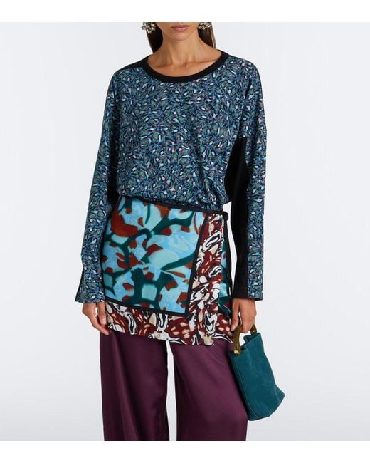 Dries Van Noten Blue Printed Cotton Jersey Top