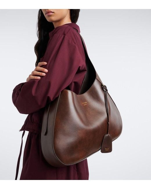 Prada Brown Large Leather Shoulder Bag