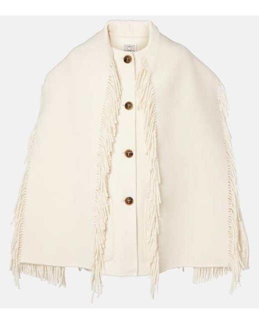 Totême  Natural Fringed Wool-Blend Scarf Jacket