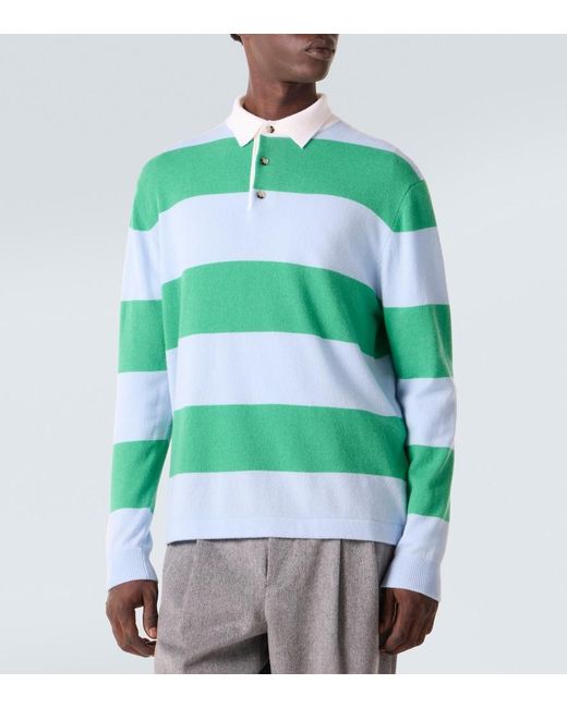 Allude Green Striped Wool And Cashmere Polo Sweater for men