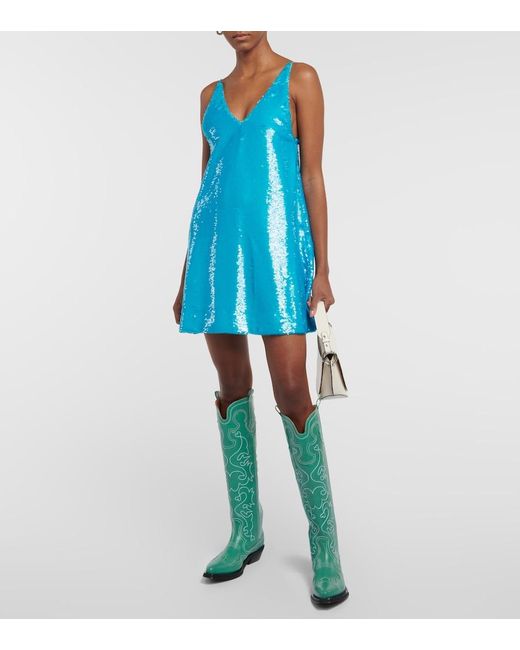 Ganni Blue Sequin Slip Mini Dress
