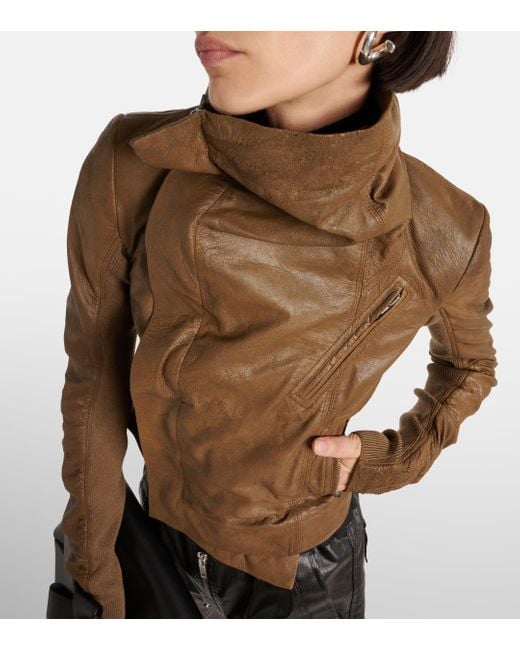 Rick Owens Natural Asymmetric Leather Biker Jacket