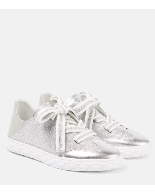 Jimmy Choo White Diamond Light Flex/F Leather-Trimmed Sneakers