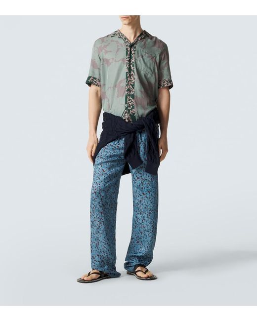 Dries Van Noten Blue Printed Straight Pants for men
